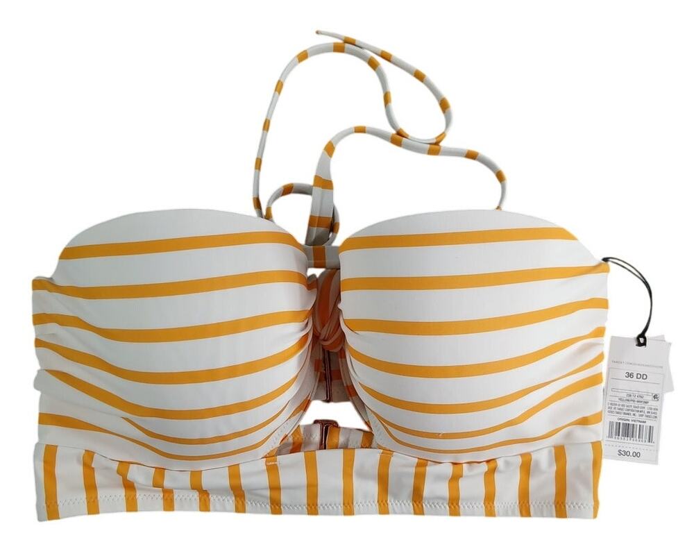 Shade & Shore Swimwear Womens 36DD Orange Stripe Bikini Top Underwire Padded NWT